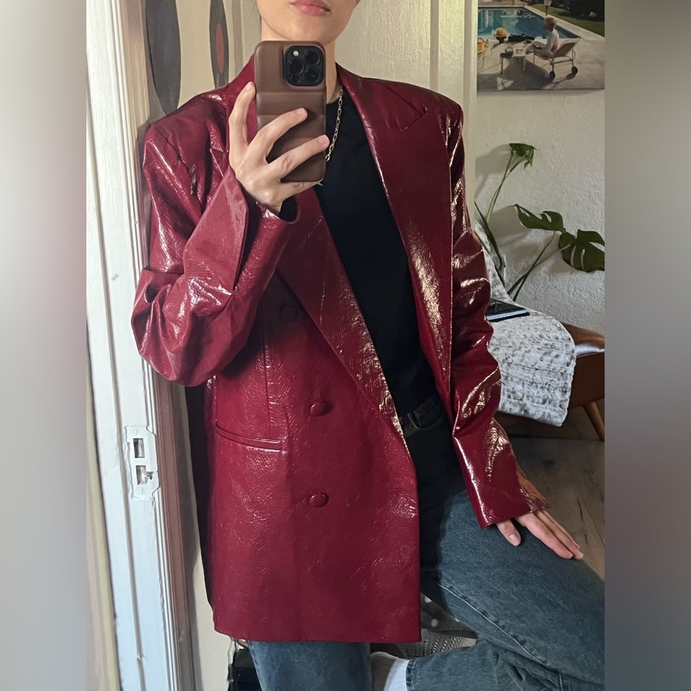 red leather blazer jacket